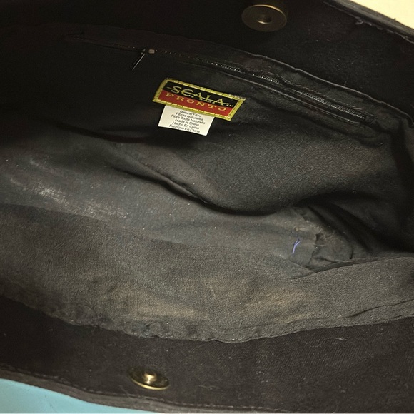 Scala Pronto Chic Black Tan Fabric Natural Fiber Straw Women's Tote Bag Clutch - Picture 6 of 7